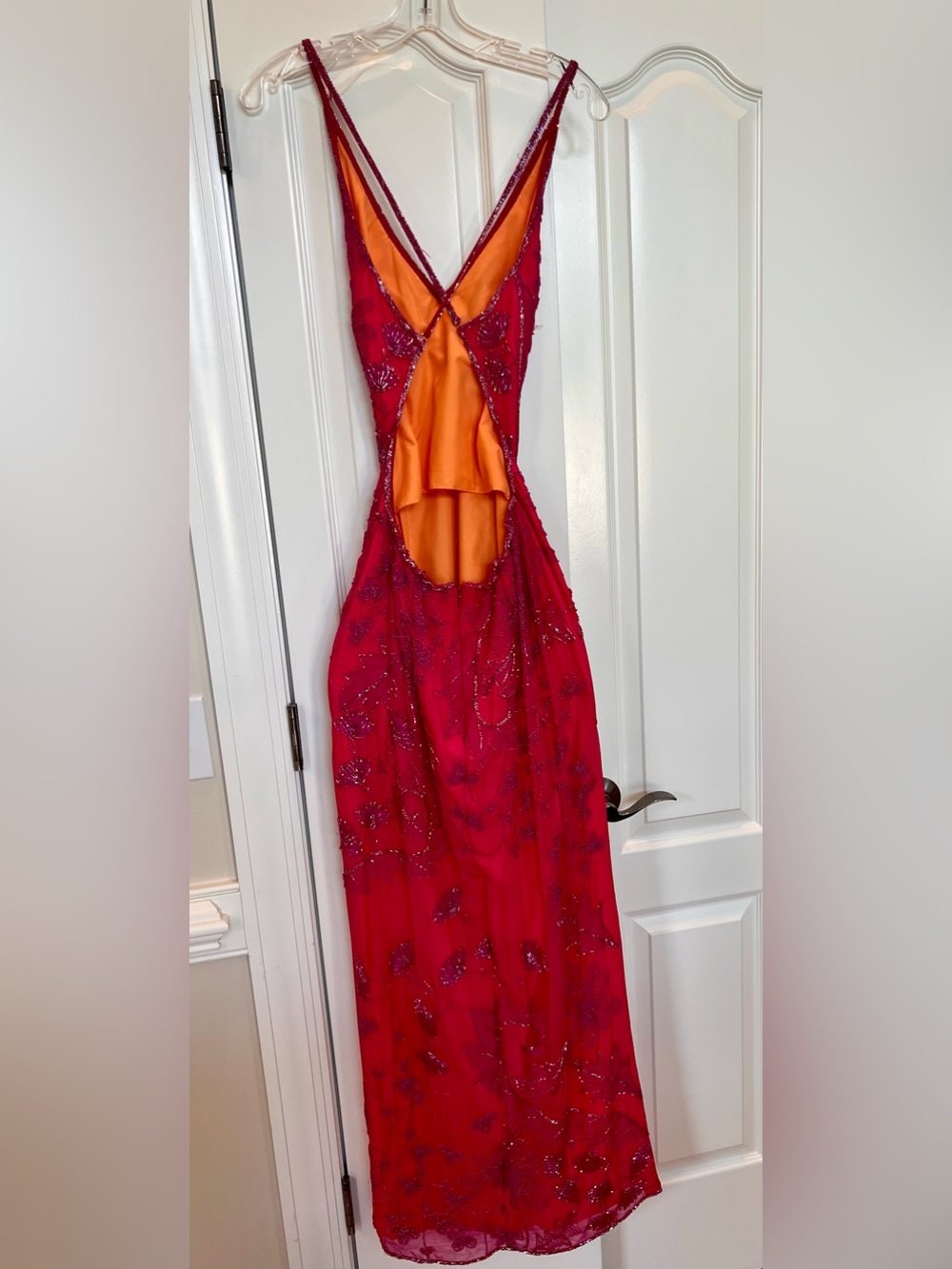 Cache Beaded Deep V Fuscia Formal Dress - Picture 2 of 5